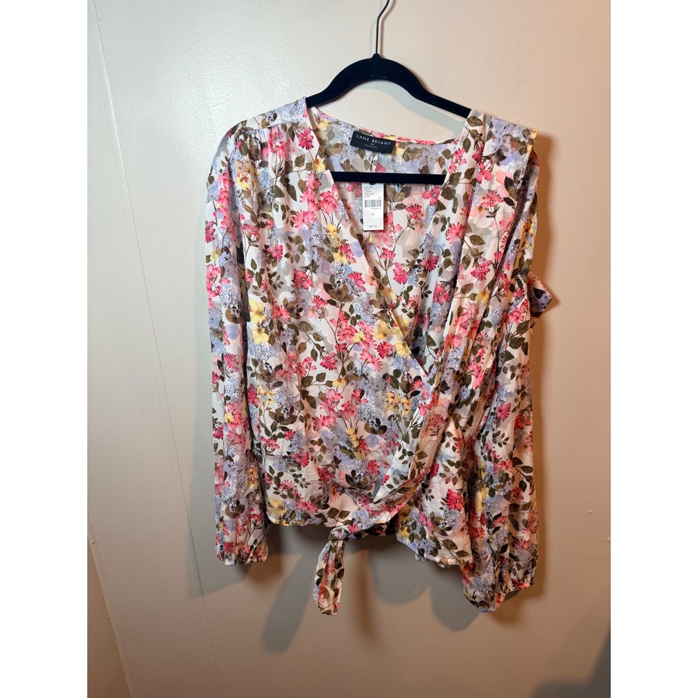 Lane Bryant Floral Wrap Tie‎ Front Blouse Plus Size 24 V Neck Long Sleeve - Picture 2 of 9